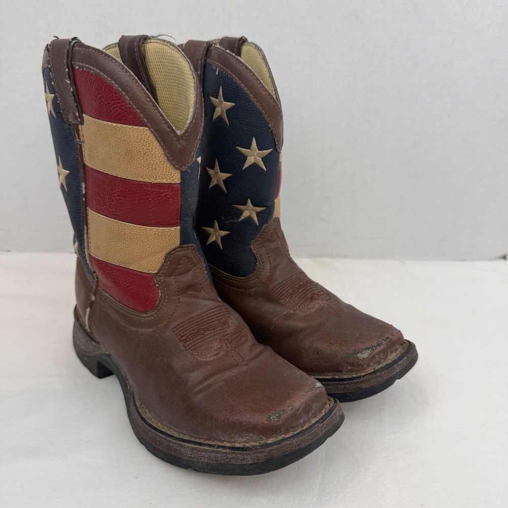 Durango Kids 8in American Flag Western Boots Brown Square Toe BT245 Size 1M